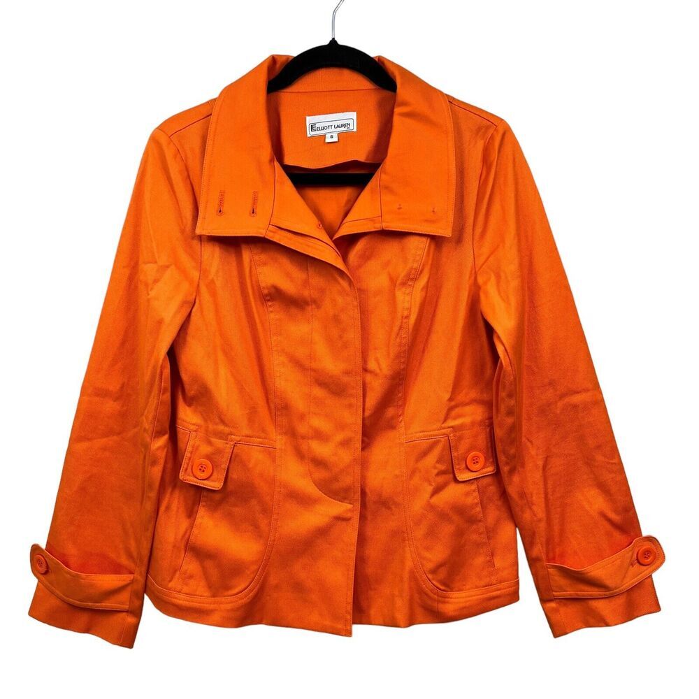 Elliott Lauren Womens Jacket Collared Button Side Pockets Lightweight Orange 6*